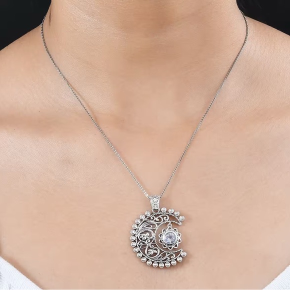 Moon Glow Moonstone Sun & Moon Sterling Silver Pendant .80ctw - Picture 5 of 11